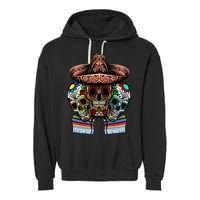 Day Of The Dead Tri Sugar Skulls Garment-Dyed Fleece Hoodie