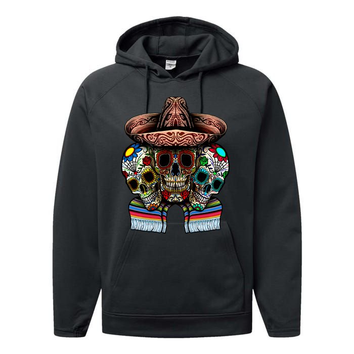 Day Of The Dead Tri Sugar Skulls Performance Fleece Hoodie