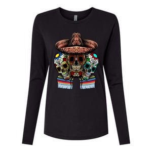 Day Of The Dead Tri Sugar Skulls Womens Cotton Relaxed Long Sleeve T-Shirt