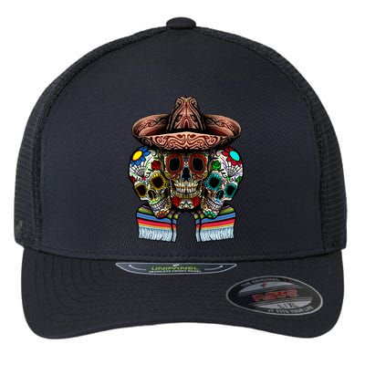 Day Of The Dead Tri Sugar Skulls Flexfit Unipanel Trucker Cap