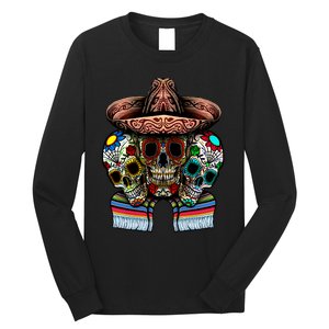 Day Of The Dead Tri Sugar Skulls Long Sleeve Shirt