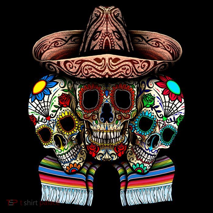 Day Of The Dead Tri Sugar Skulls Button