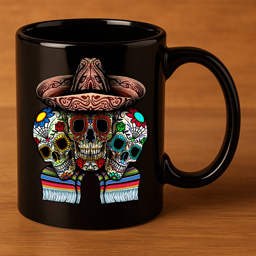 Day Of The Dead Tri Sugar Skulls 11oz C Handle Ceramic Mug