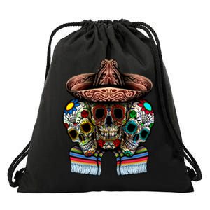 Day Of The Dead Tri Sugar Skulls Drawstring Bag