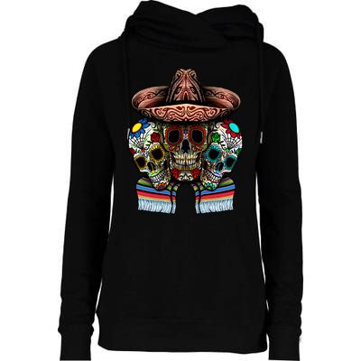 Day Of The Dead Tri Sugar Skulls Womens Funnel Neck Pullover Hood