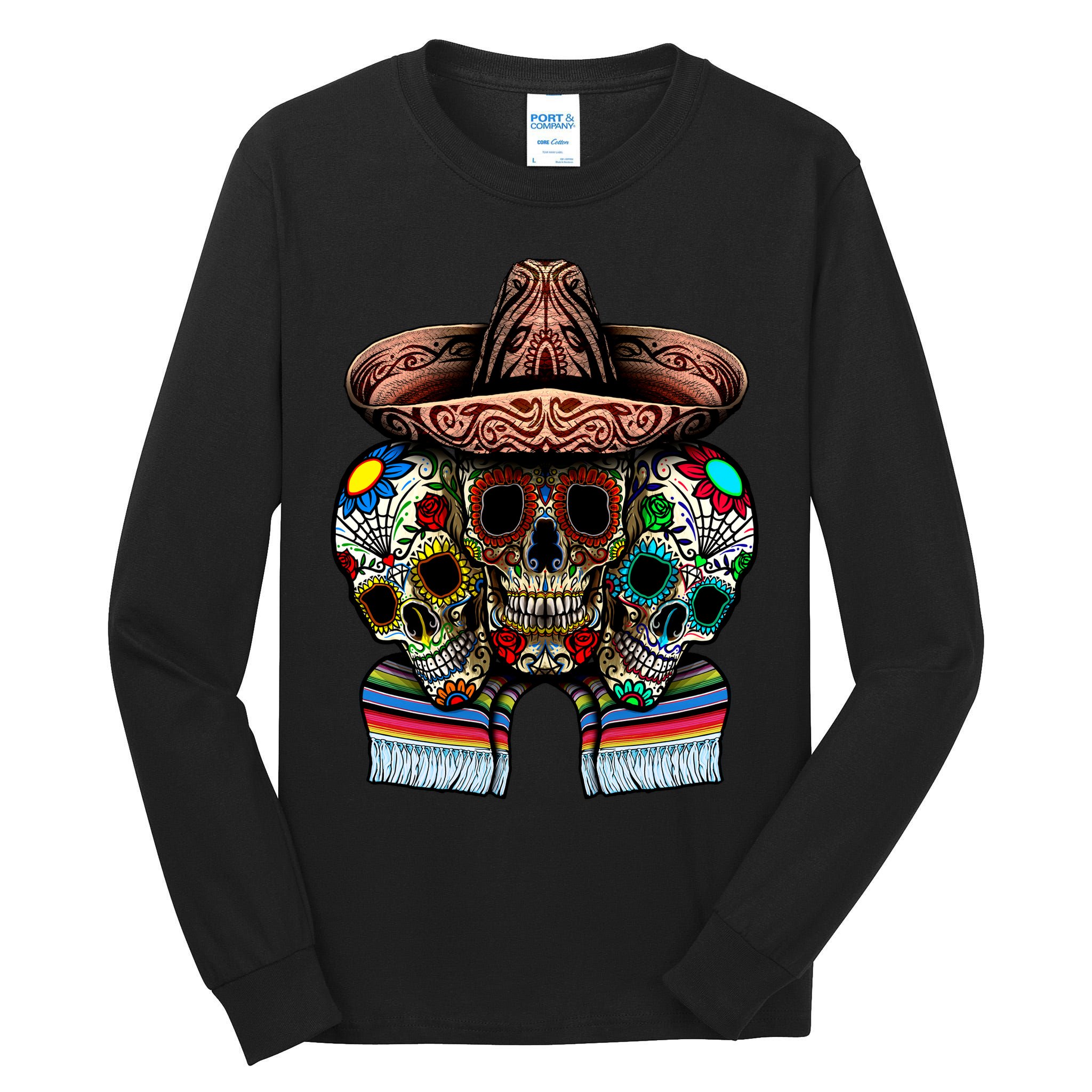 Day Of The Dead Tri Sugar Skulls Tall Long Sleeve T-Shirt