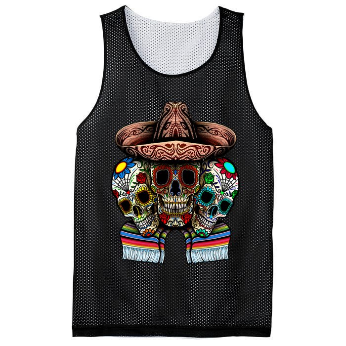 Day Of The Dead Tri Sugar Skulls Mesh Reversible Basketball Jersey Tank