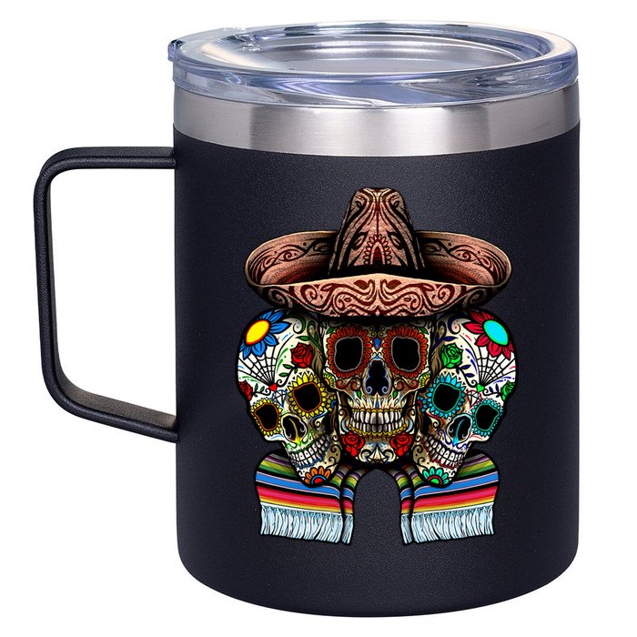 Day Of The Dead Tri Sugar Skulls 12oz Stainless Steel Coffee Mug