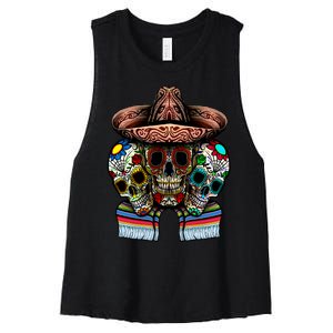 Day Of The Dead Tri Sugar Skulls Women's Racerback Cropped Tank