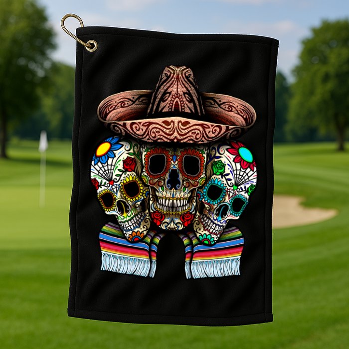 Day Of The Dead Tri Sugar Skulls Golf Towel