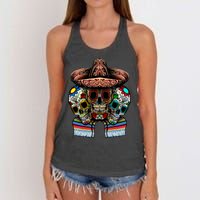 Day Of The Dead Tri Sugar Skulls Women's Knotted Racerback Tank