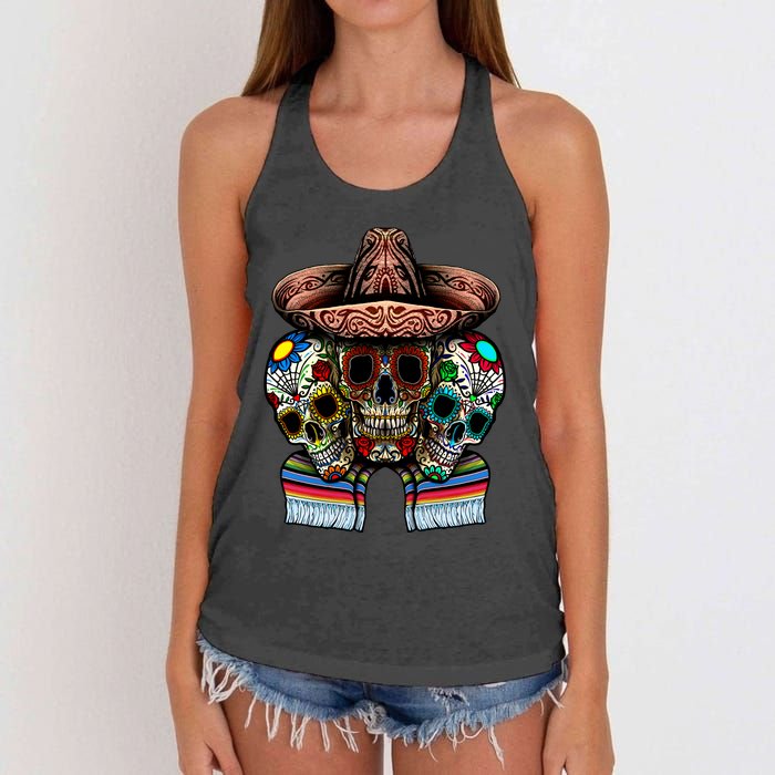 Day Of The Dead Tri Sugar Skulls Women's Knotted Racerback Tank