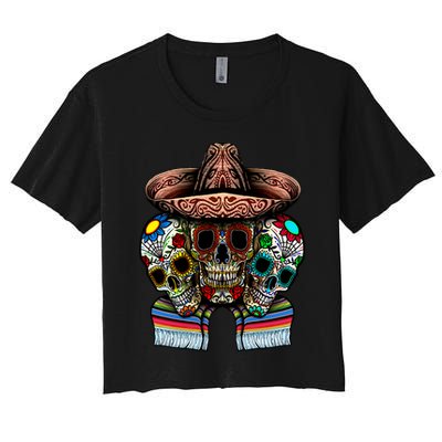 Day Of The Dead Tri Sugar Skulls Crop Top