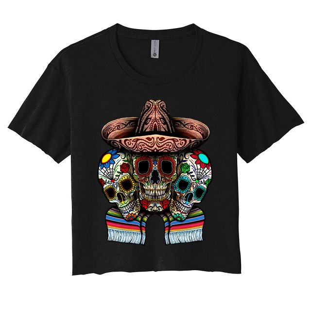 Day Of The Dead Tri Sugar Skulls Crop Top