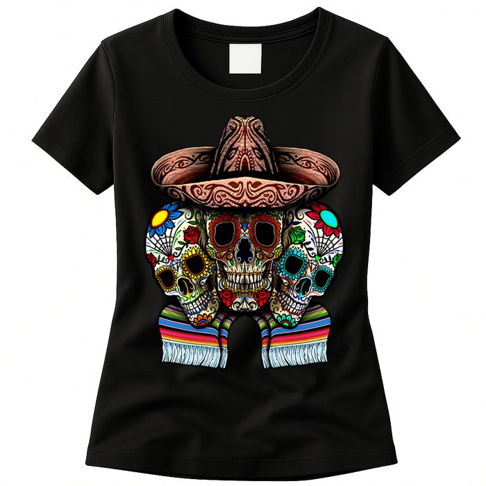 Day Of The Dead Tri Sugar Skulls Womens T-Shirt