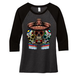 Day Of The Dead Tri Sugar Skulls Women's Tri-Blend 3/4-Sleeve Raglan Shirt