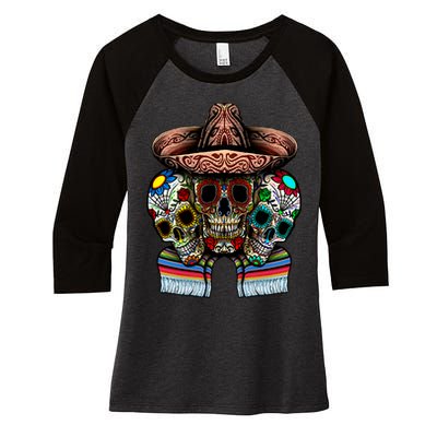 Day Of The Dead Tri Sugar Skulls Women's Tri-Blend 3/4-Sleeve Raglan Shirt