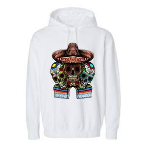 Day Of The Dead Tri Sugar Skulls Garment-Dyed Fleece Hoodie