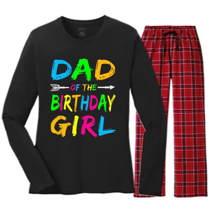 Dad of the Birthday Glows Retro 80's Party Glow Women's Long Sleeve Flannel Pajama Set 