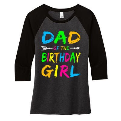 Dad of the Birthday Glows Retro 80's Party Glow Women's Tri-Blend 3/4-Sleeve Raglan Shirt