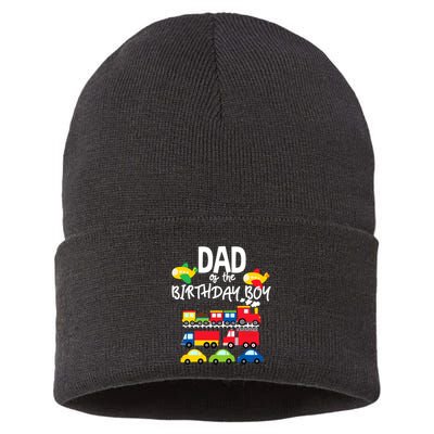 Dad Of The Birthday Boy Cars Trucks Trains Birthday Party Sustainable Knit Beanie