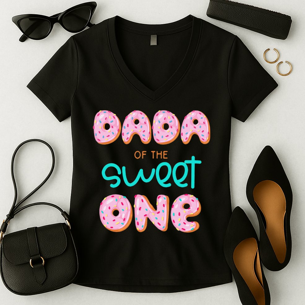 Dada of The Sweet One First Birthday Matching Family Donut Women's V-Neck T-Shirt