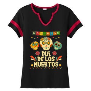 Day Of The Dead Dia De Los Muertos Sugar Skulls Ladies Halftime Notch Neck Tee