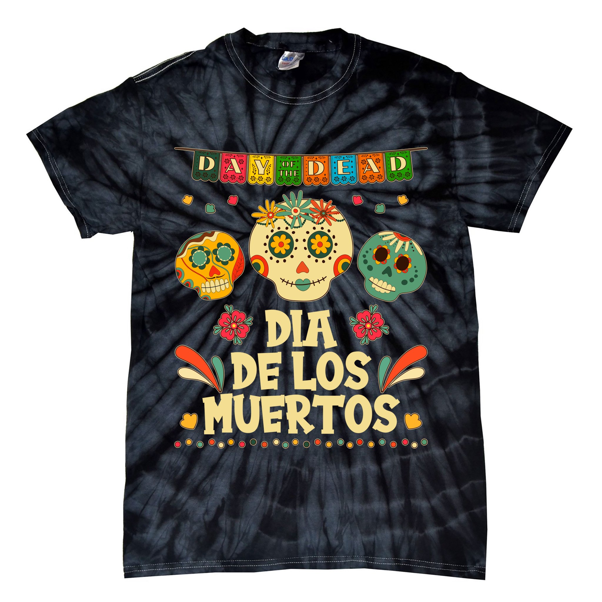 Day Of The Dead Dia De Los Muertos Sugar Skulls Tie-Dye T-Shirt