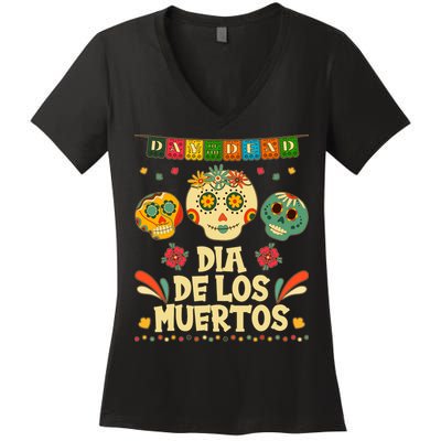 Day Of The Dead Dia De Los Muertos Sugar Skulls Women's V-Neck T-Shirt