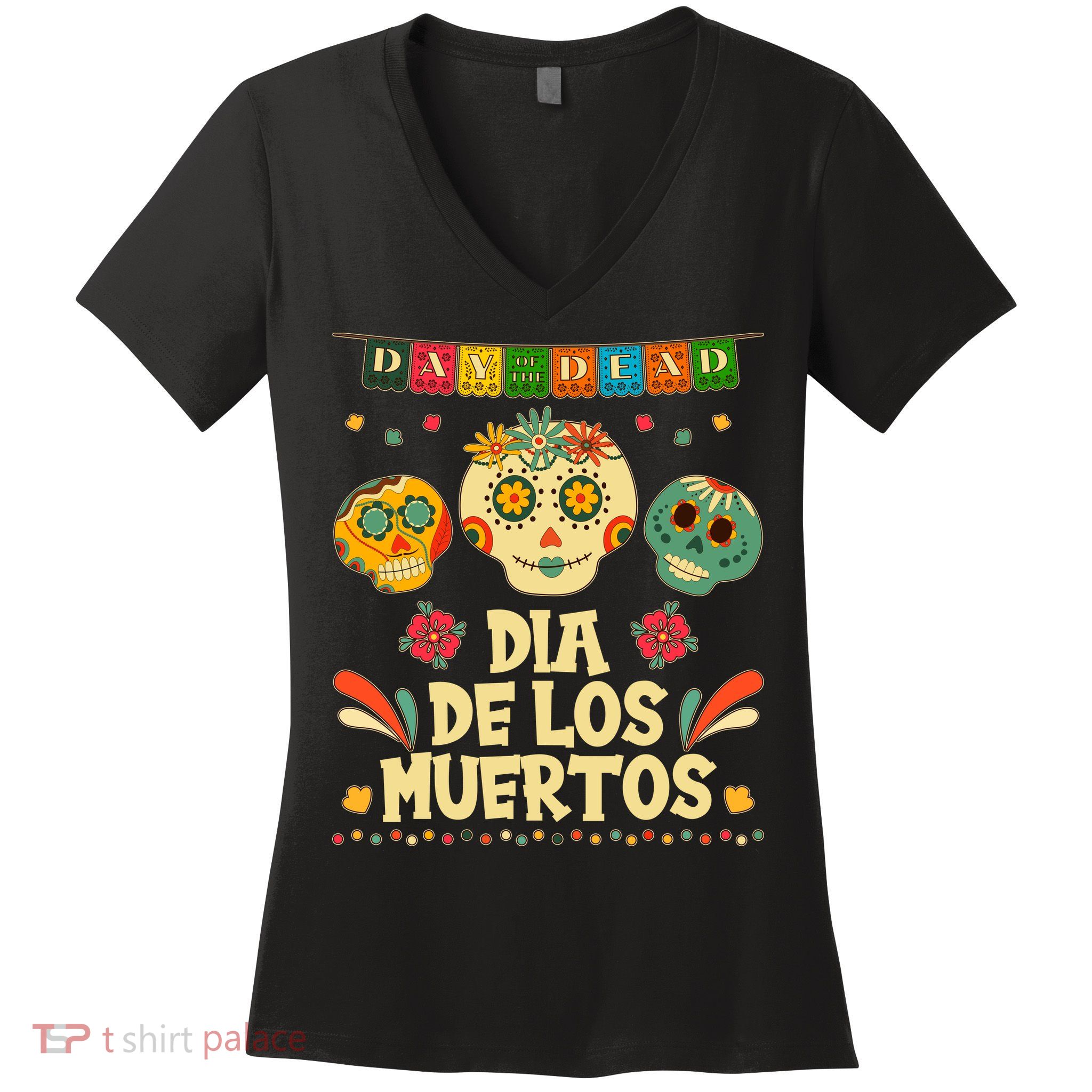 Day Of The Dead Dia De Los Muertos Sugar Skulls Women's V-Neck T-Shirt