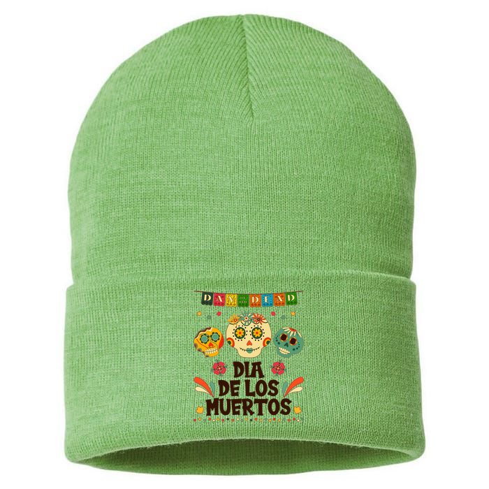 Day Of The Dead Dia De Los Muertos Sugar Skulls Sustainable Knit Beanie