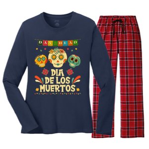 Day Of The Dead Dia De Los Muertos Sugar Skulls Women's Long Sleeve Flannel Pajama Set 