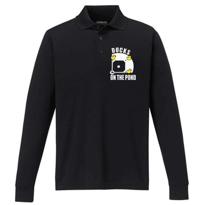 Ducks on the Pond Baseball funny sports Player Performance Long Sleeve Polo