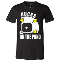 Ducks on the Pond Baseball funny sports Player V-Neck T-Shirt