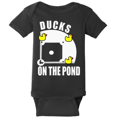 Ducks on the Pond Baseball funny sports Player Baby Bodysuit