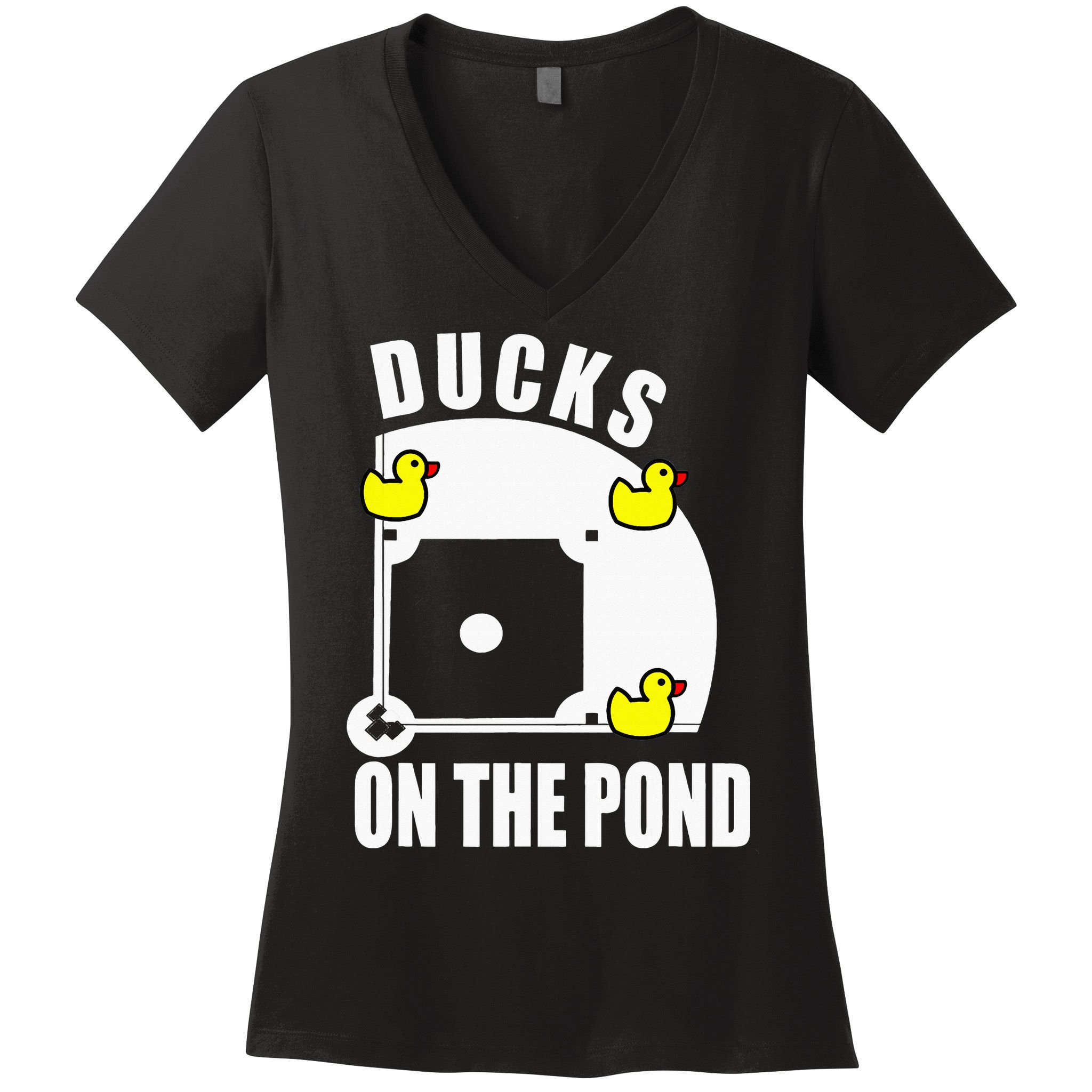 Ducks on the Pond Baseball funny sports Player Women's V-Neck T-Shirt