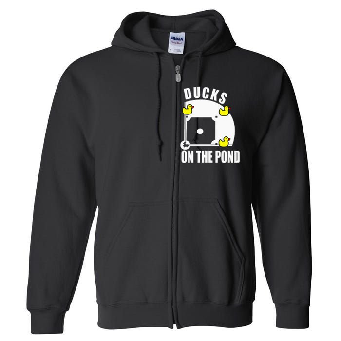 Ducks on the Pond Baseball funny sports Player Full Zip Hoodie