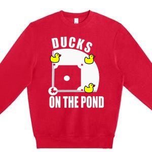 Ducks on the Pond Baseball funny sports Player Premium Crewneck Sweatshirt