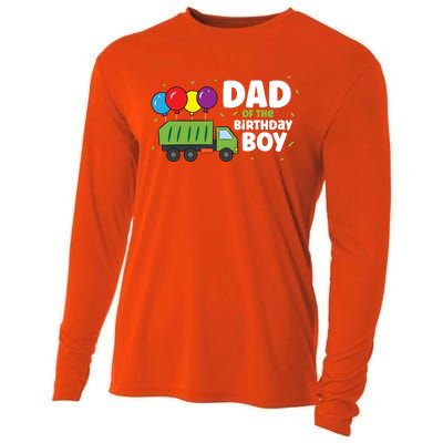 Dad Of The Birthday Garbage Truck Gift Cooling Performance Long Sleeve Crew