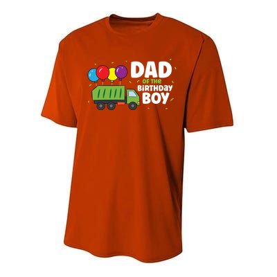 Dad Of The Birthday Garbage Truck Gift Performance Sprint T-Shirt