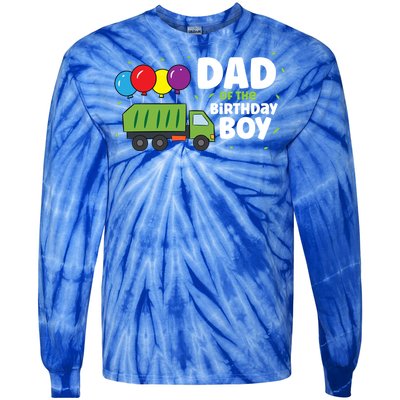 Dad Of The Birthday Garbage Truck Gift Tie-Dye Long Sleeve Shirt