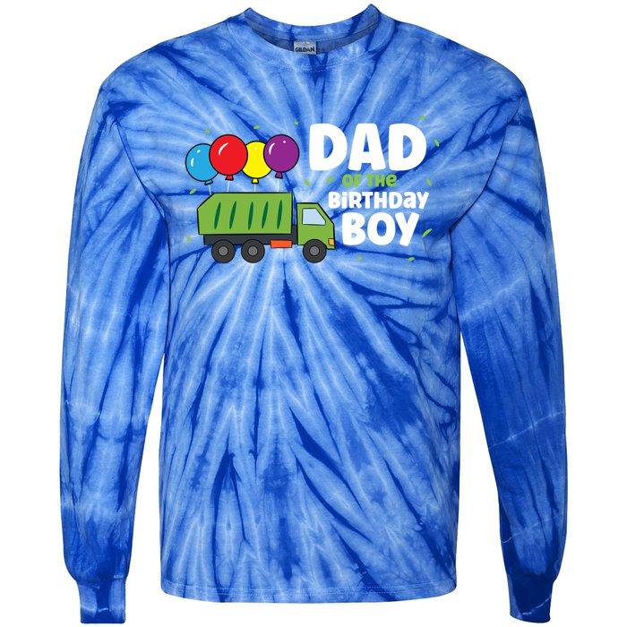 Dad Of The Birthday Garbage Truck Gift Tie-Dye Long Sleeve Shirt