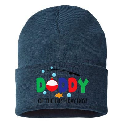 Daddy Of The Birthday 1st Birthday Fishing Theme Sustainable Knit Beanie