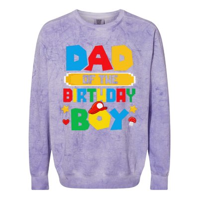 Dad Of The Birthday Boy Game Gaming Dad And Mom Family Colorblast Crewneck Sweatshirt