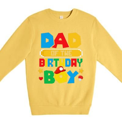 Dad Of The Birthday Boy Game Gaming Dad And Mom Family Premium Crewneck Sweatshirt