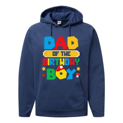 Dad Of The Birthday Boy Game Gaming Dad And Mom Family Performance Fleece Hoodie