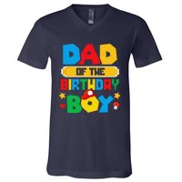 Dad Of The Birthday Boy Game Gaming Dad And Mom Family V-Neck T-Shirt