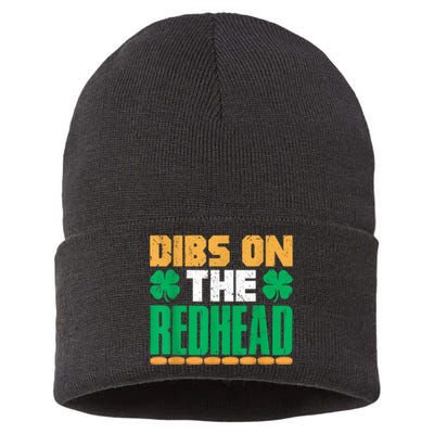 Dibs On The Redhead Irish St Patricks Day Shamrock Sustainable Knit Beanie