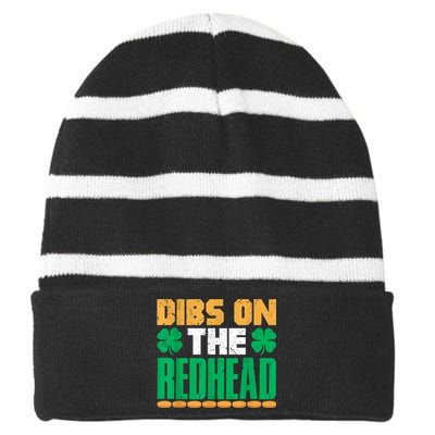 Dibs On The Redhead Irish St Patricks Day Shamrock Striped Beanie with Solid Band