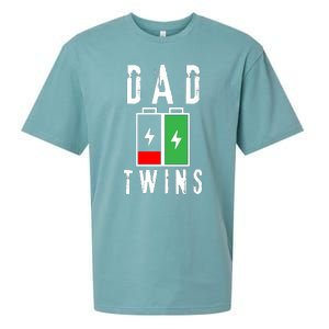 Dad Of Twins Battery Fathers Day Sueded Cloud Jersey T-Shirt